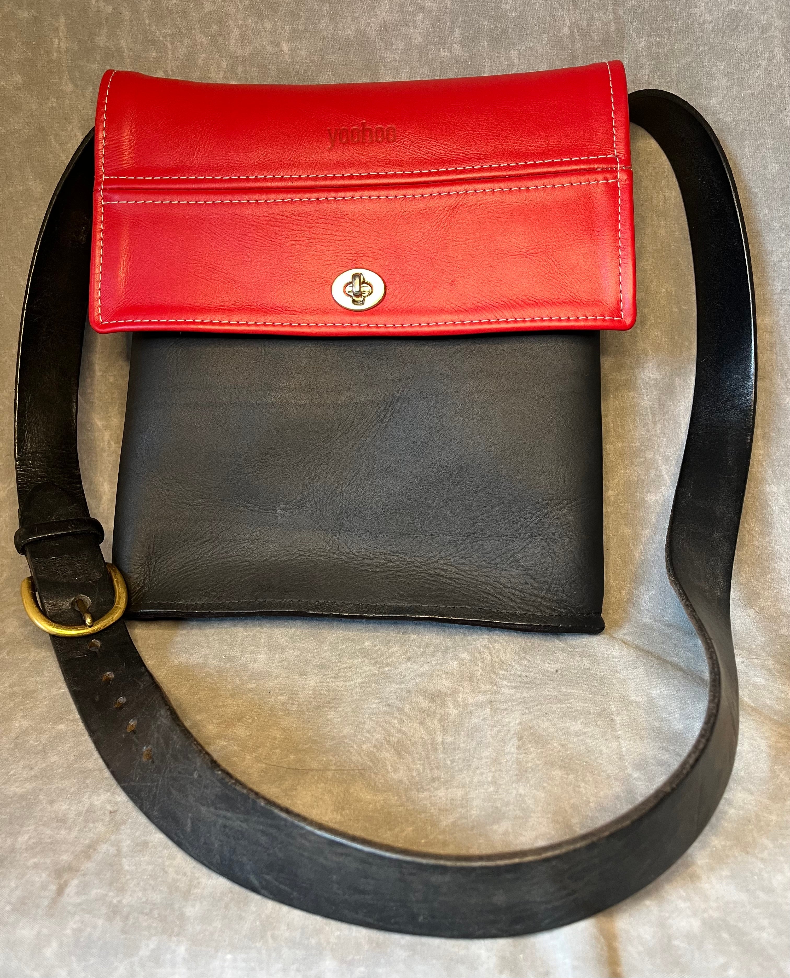 Red and Black leather cross body bag