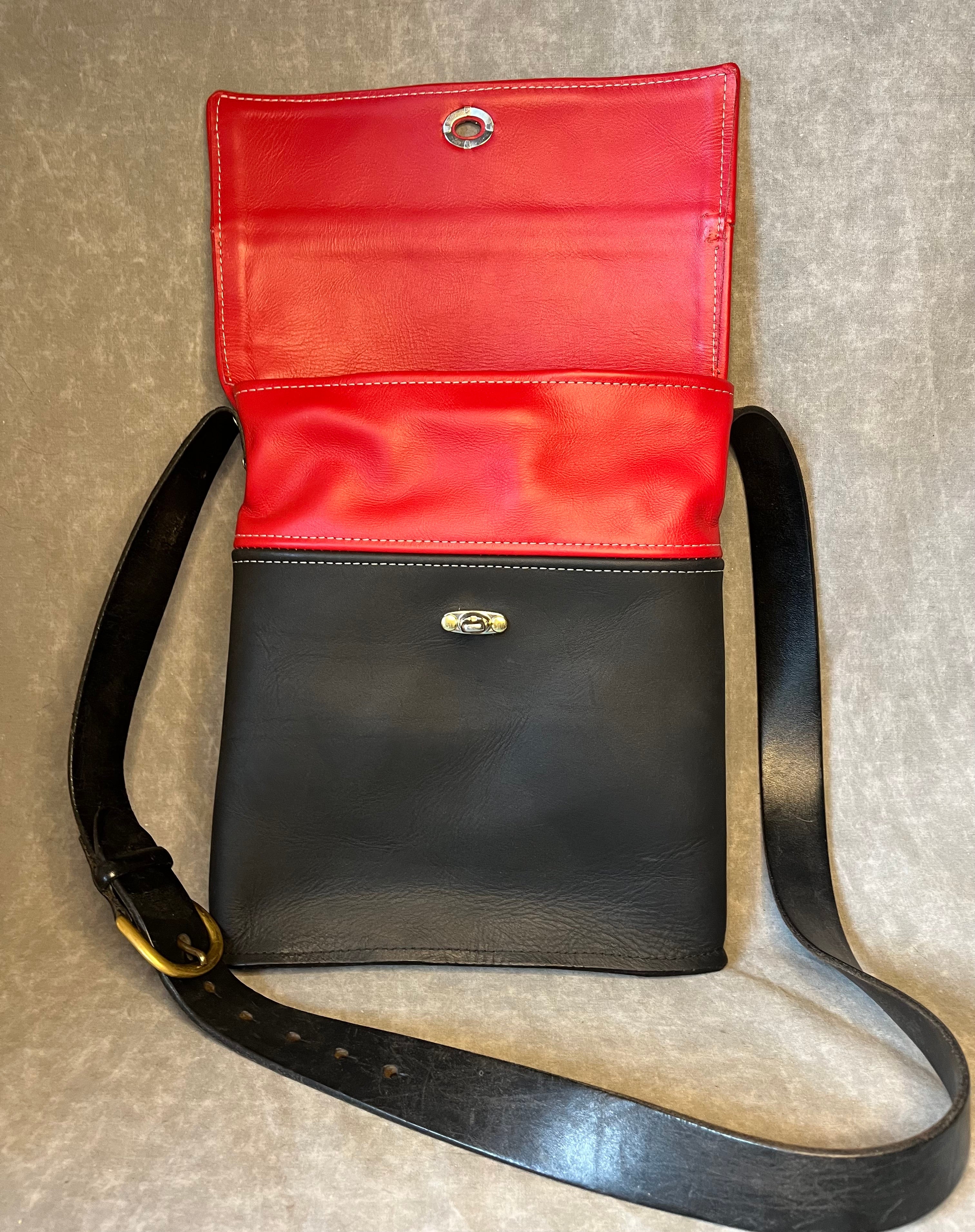 Red and Black leather cross body bag