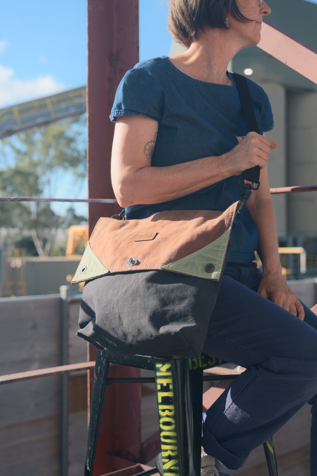 Recycled Blue Mail Bag Satchel — SOLD