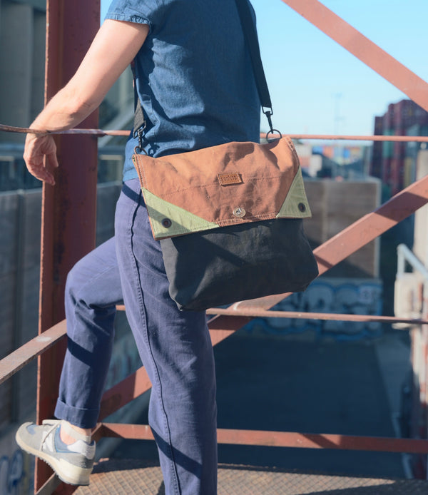 Recycled Blue Mail Bag Satchel — SOLD