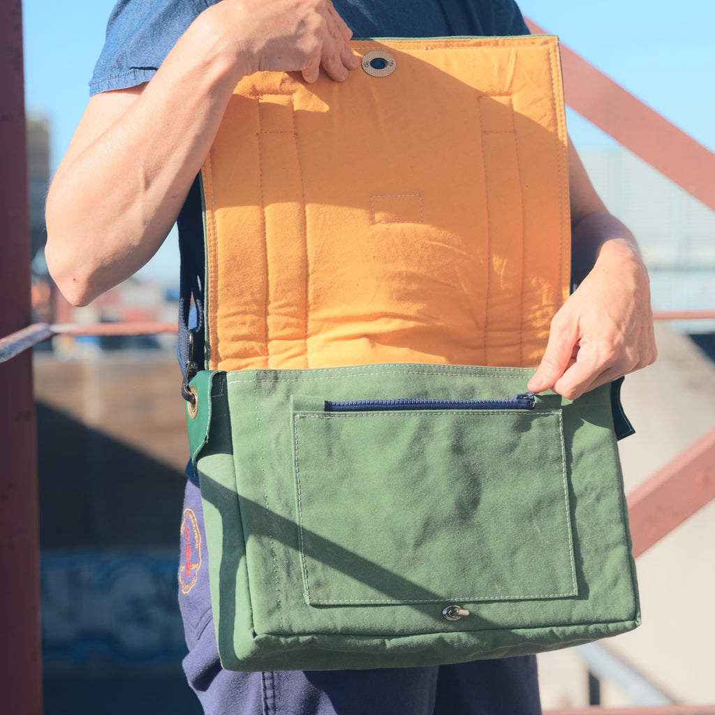 Recycled Green Tent Canvas Satchel Bag