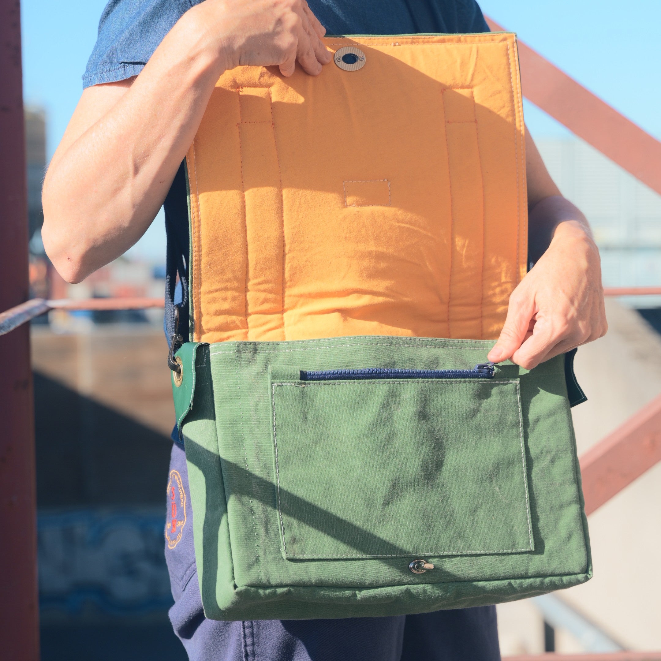 Recycled Green Tent Canvas Satchel Bag