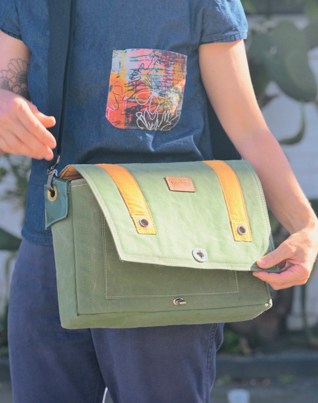 Recycled Green Tent Canvas Satchel Bag